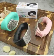 Stainless Garlic Press Garlic Chopper With Peeler Cleaning Brush Garlic Crushe