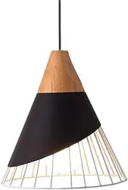 YOXANG Modern Simple Pendant Lighting Creative Metal Pendant Lamp Solid Wood Cone Shape Adjustable Hanging Lights Cage Mini Decor Iron Horn Chandeliers for Dining Rooms 1×E27 Ø25CM (Black,Horn)