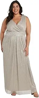 R&M Richards Womens Plus Metallic Surplice Evening Dress