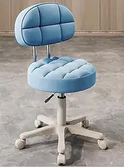 Round Rolling Stool with Back Support, Heavy Duty PU Leather Height Adjustable Swivel Stool Chair for Salon Spa Beauty Massage Dental Home Office Use, Mute Wheels,Blue
