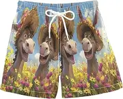 [RPLIFE] Boys Beach Shorts, Anti-Chafe Swim Trunks Boys 2 T, Happy Donkeys