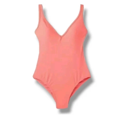 Kona Sol Women's Plus Size peach VNeck medium coverage one-piece swimsuit - 14w