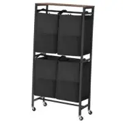 Rolling Laundry Sorter 4 Sections, 2 Tier Vertical Laundry Hamper with