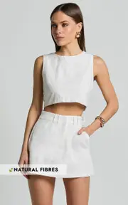 Dream Linen Blend Skort - High Waisted A Line Skort in Off White