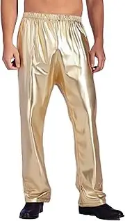 [TiaoBug] Men Metallic Pants Elastic Waistband Trousers for Jazz Dance Theme Party Stage Performance