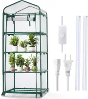 4 Tier Mini Greenhouse Indoor Outdoor with 2 Grow Lights, 62'' H X 27'' L X 19''