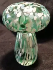 ALESSANDRO COPPOLA Art Glass Green Clear Mushroom Paperweight
