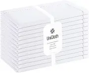 UniQloth Set of 12 Hemstitch Cloth Dinner Napkins Cotton - Soft Durable Washable - Ideal for Farmhouse Party Wedding Christmas Easter - Perfect Everyday Use Table Linen Cloth Napkins 18x18 White