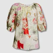 $731 Etro Women's Red Nautical Patchwork-Print Peasant Blouse Top Size IT44/ US8