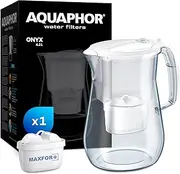 AQUAPHOR Onyx White Water Filter Jug - Counter Top Design with 4.2L Capacity, 1 X MAXFOR+ Filter Included Reduces Limescale Chlorine & Microplastics Perfect for Families, Premium Quality Glass Effect