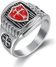 [TYMONT] Viking Cross Seal Ring Medieval Europe Vintage Templar Ring Stainless Steel Paint Cross Shield Men's Ring