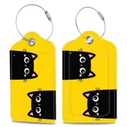 Set of 2 Luggage Tags Two Black Kitten Face Head Leather Suitcases Tag with P...