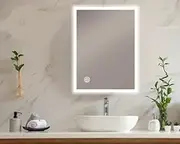 Viviendo Rectangular LED Bathroom Mirror Wall Mounted Anti-Fog Mirror Vanity Dimmable LED Light with Touch Switch - 80X60CM