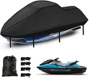Jetski Covers 3 Seater, Upgraded Heavy Duty 420D Waterproof Motorboat Cover with 2 Air Vent Marine Grade UV Resistant for Seadoo,Yamaha,Kawasaki,Waverunner Polaris from 136" to 145"(Black)