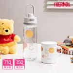 【THERMOS膳魔師】MOMO獨家小熊維尼甜甜圈篇彈蓋輕水瓶710ML+不鏽鋼真空杯350ML(TP4329WP+JDG-350WP)