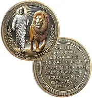 Jesus and Lion of Judah Christian Challenge Coin, Revelation 5:5 Bible Verse - Bronze Prayer Bags Tokens for Men and Women, Religious Gifts