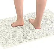 Smarcute Bath Mat Bath Rug for Bathroom Luxury Chenille Bathroom Rug Mat Extra Soft and Absorbent Microfiber Shaggy Rugs Non Slip Rug Quick Dry Bath Mat Washable (1 Piece - 43cm x 61cm), Ivory