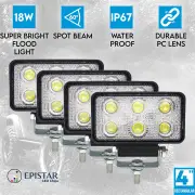 Elinz 4x 4" LED Work Light 72W Rectangular Flood Lamp 60 Degrees Fog IP67 Offroad 12V 24V