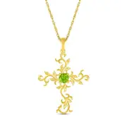 4.0mm Peridot Filigree Leaf Vine Cross Pendant in 10K Yellow Gold