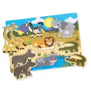 Melissa & Doug Wooden Toy Peg Puzzle Animal Inset Puzzle 7 Piece Genuine 9054