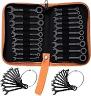 LEONTOOL Mini Wrench Set Metric and SAE 20-Piece Ignition Wrench Set, 4mm-11mm & 5/32"-7/16" Open End and Box End Combination Wrench Kit Super Thin Small Spanner with Zipper Bag and Key Ring, Black