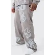 Mens Mid Grey Plus Relaxed Graffiti Applique Joggers