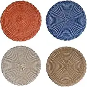 4PCS Burlap placemat Bohemian placemats Dining Table mat Round Table mats Kitchen Tablemats Ruffled Burlap Place mat Boho Decor Dining Table Accessories Decorations (Mix-Color#1-4PCS)
