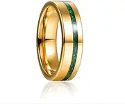 [Wozya] 6 mm Tungsten Carbide Ring Gold Polished Inlaid Green Opal Malachite Men's Women Wedding Jewelry Gift