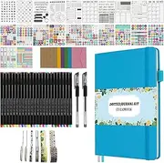 LOPWO Bullet Dotted Journal Kit with Gift Box - Journaling Supplies Set Including 192 Numbered Pages A5 Planner Notebook, Colored Pens, Stickers, Stencils, Washi Tapes and Accessories (Teal)