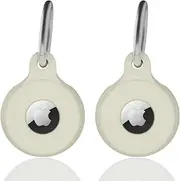 Airtag Case with Key Ring, Secure Air Tag Holder, Scratch Resistant Silicone Protective Cover with Keychain for Keys, Handbag, Dog Collar, Luggage and More. White & White - 2 Pack
