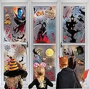 121 PCS Halloween Window Clings, 9 Sheets Large Halloween Window Decorations Stickers Double-Sided Removable Glass Window Decals, Happy Halloween Window Clings for Kids Party Decorations