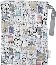 Itzy Ritzy Sealed Wet Bag With Adjustable Handle – Washable and Reusable Wet Bag with Water Resistant Lining Ideal for Swimwear, Diapers, Gym Clothes & Toiletries; Measures 11” x 14”, Cats & Dogs
