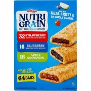 2 PACK KELLOGG'S NUTRI GRAIN SOFT BAKED BREAKFAST BARS 64 BARS