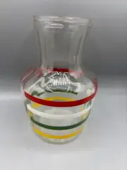 Vtg Glass Juice Pitcher Carafe With Colorful Stripes