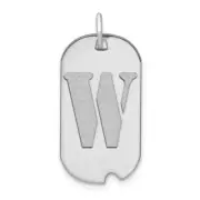 14k White Gold Polished Letter W Initial Dog Tag Pendant