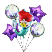 5pcs Mermaid Theme Balloon Set - Mermaid Purple Star Foil Balloons - Girls Sea World Atlantis Princess Birthday Party Decorations