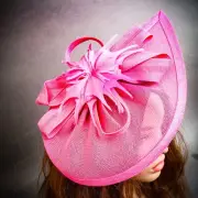 Hot Pink Feather Fascinator Hat for Tea Party Wedding Derby Races Cocktail Party