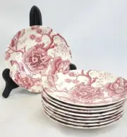 9 English Chippendale Johnson Bros Red Rose 5.75" Saucers England ~ T