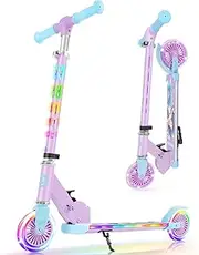 BELEEV V2 Scooters for Kids with Light-Up Wheels & Stem & Deck, 2 Wheel Folding Scooter for Girls Boys, 3 Adjustable Height, Non-Slip Pattern Deck, Lightweight Kick Scooter for Children Ages 3-12
