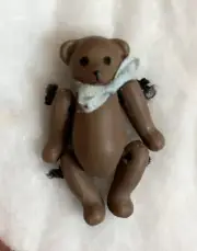 Miniature Dollhouse Artist Porcelain Jointed Tiny Brown Teddy Bear Doll 1" NR