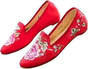 [JYHBHMZG] Women fleece Cotton Fabric Embroidered Ballet Flats Pointed Toe Spring Retro Ladies Casual Slip On Ballerinas Shoes