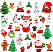 DIYDEC 32Pcs Christmas Miniature Figurines 30 Styles Mini Resin Figurines to Hide Small Resin Santa Claus Snowman Xmas Trees Animals for DIY Crafts Little Resin Landscape for Dollhouse Garden Decor