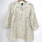 Chicos Travelers Mesh Jacket Womens 2 US Cream Ivory Hook Eye Closure