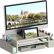 SimpleHouseware Monitor Stand Riser with Drawer and 2 Side Desk Organiser, Maple