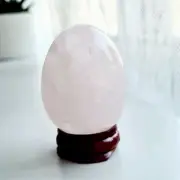 New Carved Rose Quartz Crystal Egg 5cm on Wooden Stand Display