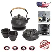 40 oz Cast Iron Tea Kettle with Warmer & Trivet - Exquisite Japanese Design