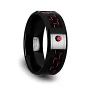 Sorrell Black Ceramic Ring Black And Red Carbon Fiber And Red Ruby Setting