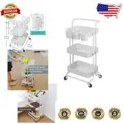 3-Tier Multifunction Rolling Cart with Lockable Wheels for Versatile Storage