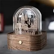 AiLiKaSic Mechanism Vintage Castle Music Box Wood Windup Musical Gift with Night Light for boy Man Son Girls Friends Anniversary Christmas Birthday Valentine's Day