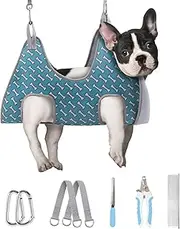 Supet Dog Grooming Hammock for Small Dogs Cat, Relaxation Pet Grooming Hammock Restraint for Nail Trimming (Coral Blue, S（ Legs Spacing：7-10.2" / Max W：15-35LBS）)